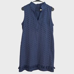 Eliza J Shift Dress Womens 12 Navy Blue Eyelet Embroidered Tassel Hem Sleeveless